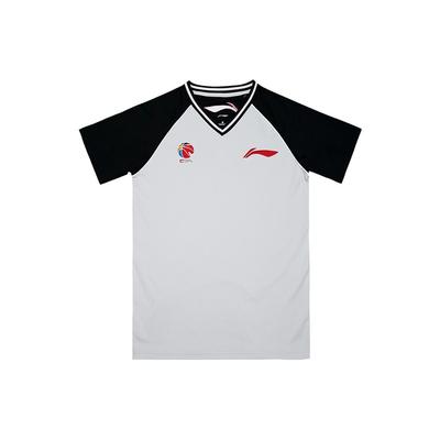 Li Ning Color Block V-Neck Short Sleeve T-Shirt Men Tops Micro-Crystal-Gray ATSR567-1