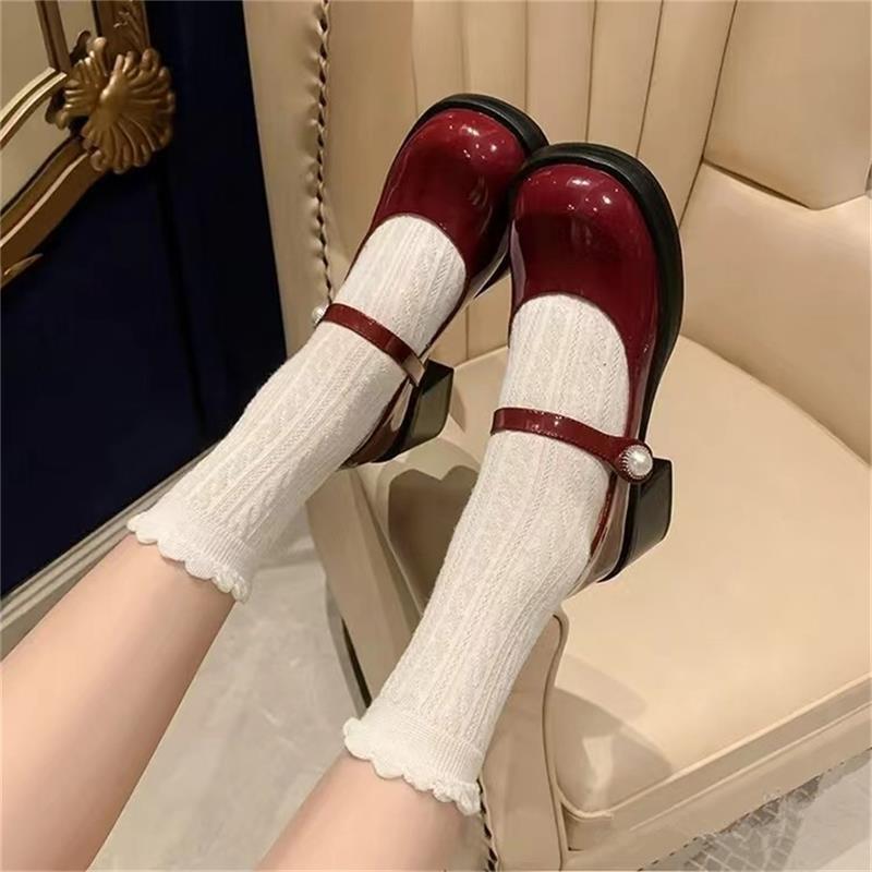Francouzské retro Mary Jane boty podzimní nové ležérní boty jednobarevné boty zvýšené vysoké podpatky kulatá špička silné podpatky malé kožené boty