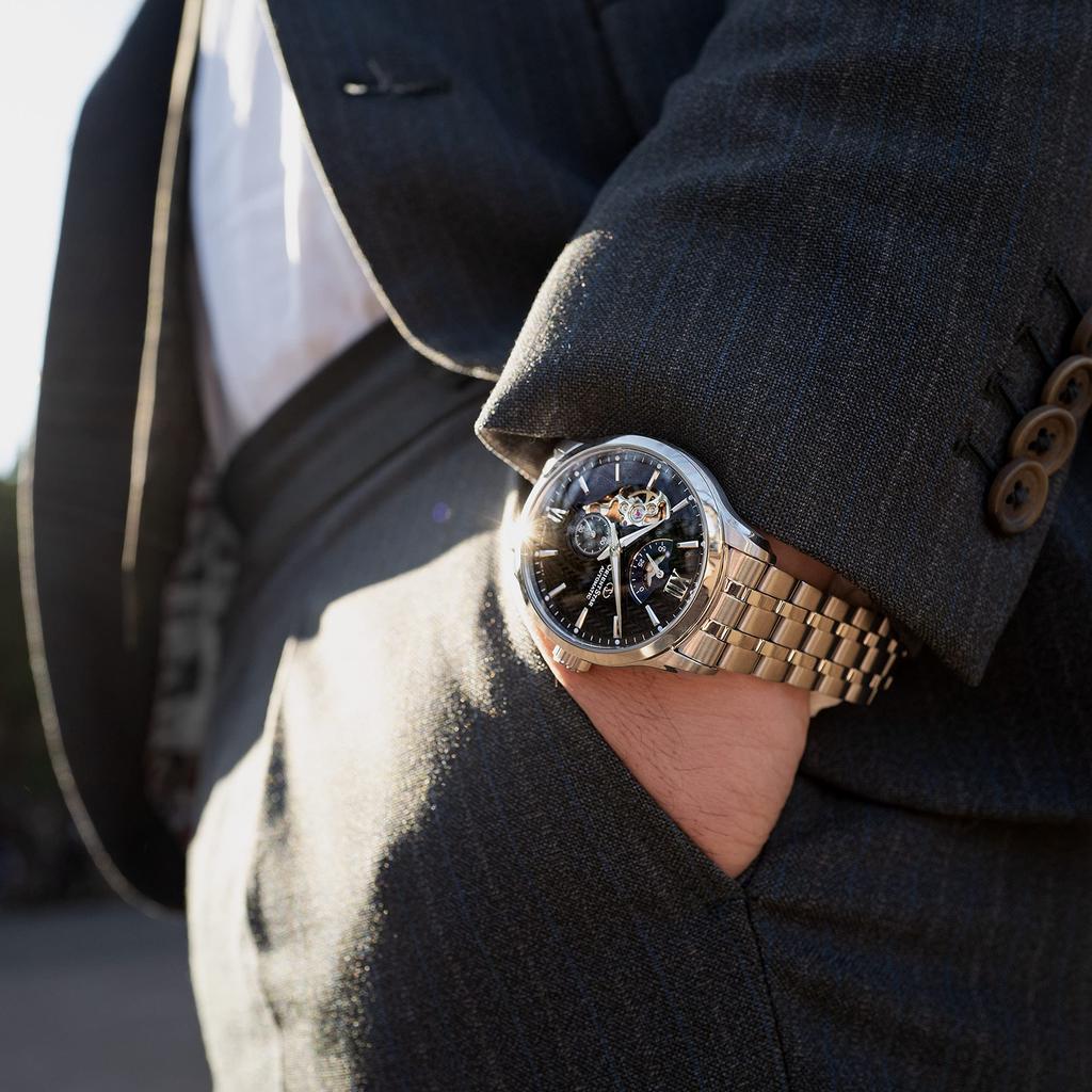 Orient Star Automatic Layered Made in with Open Black RK-AV0B03B Men's Watch, Skeleton, Mechanical, Japan, 2-Year Manufacturer's Warranty, Heart,