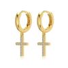 Dylam Jewelry Dainty S925 Silver 5A Cubic Zirconia Tiny Religious Cross Pendant Hoop Earrings for Women Daily Wear Jewel
