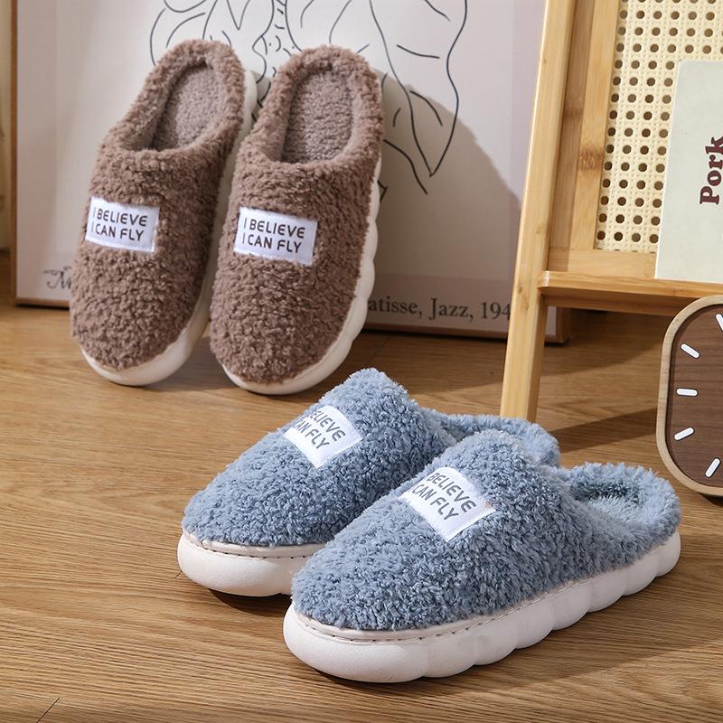 New Style Platform Slippers for Men and Women. Women's House Shoes. Winter Flip-flops. Warm, Fluffy Slippers. Fur-lined Cotton Shoes.