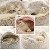 Plush Hooded Pet Bed Round Fluffy Soft Cat Bed Pet Cushion Warm Cat Dog 2 In 1 Sleeping Nest Cave for Small Dogs