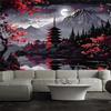 Arazzo Misterioso Paesaggio Fuji, Pagoda Notturna Acero Cremisi Lago Telo Murale, Sfondo Fresco Per Camera Da Letto Spazio Casa Interno