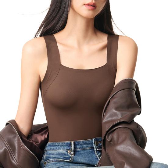 Women Bottom Bra U-Neck Sleeveless Super Soft Stretch Fabric Built-In Comfort Bra Wireless Padding Slim Fit Layering Tops
