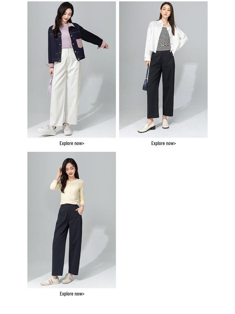 Guang Mei Women's Petite Navy Blue Slimming Tencel Cotton Scythe Pants - Spring Nine-point Drape Suit Style