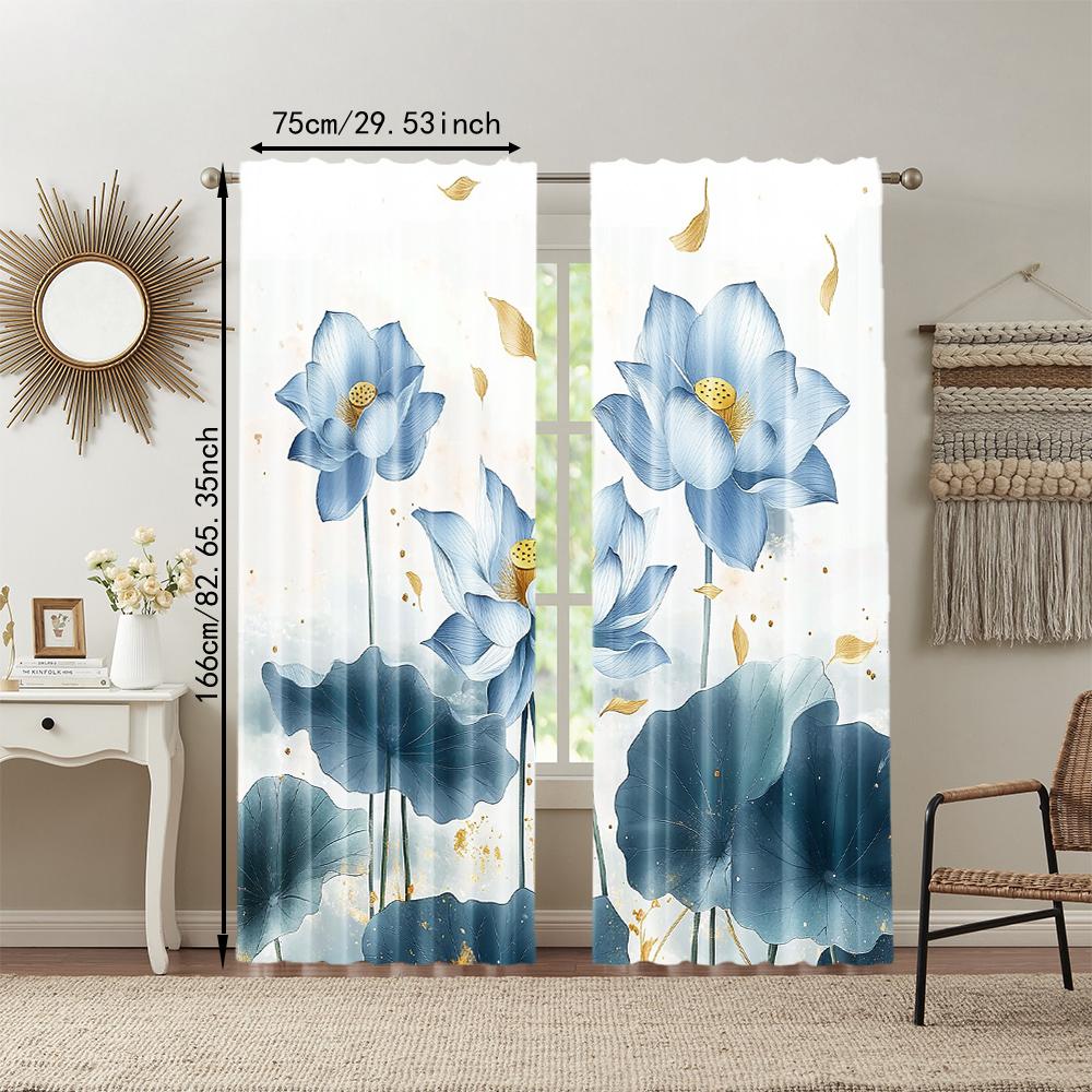 2 pcs   versatile polyester transparent curtains for home decoration Lotus Flower for use in bedrooms and living rooms
