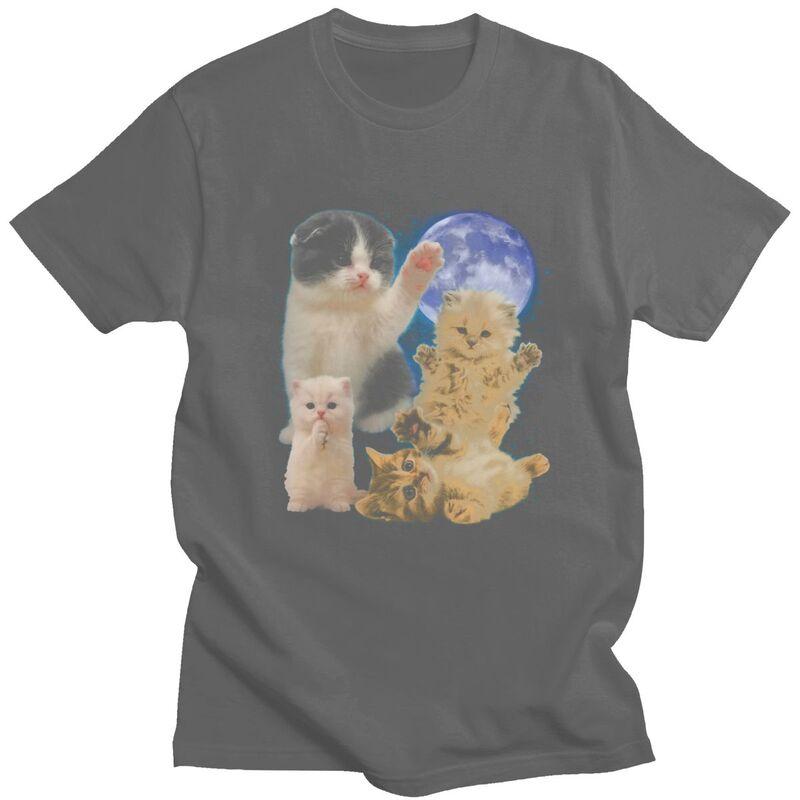Cute Kittens Cat Moon Cosmic Printed T Shirt for Unisex Pure Cotton Tshirts Fashion Streetwaer Short Sleeve Tee Shirt
