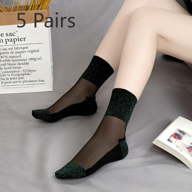 

5 пар женских тонких нескользящих и износостойких стеклянных чулок для весны и осени 5 Pairs зелёный