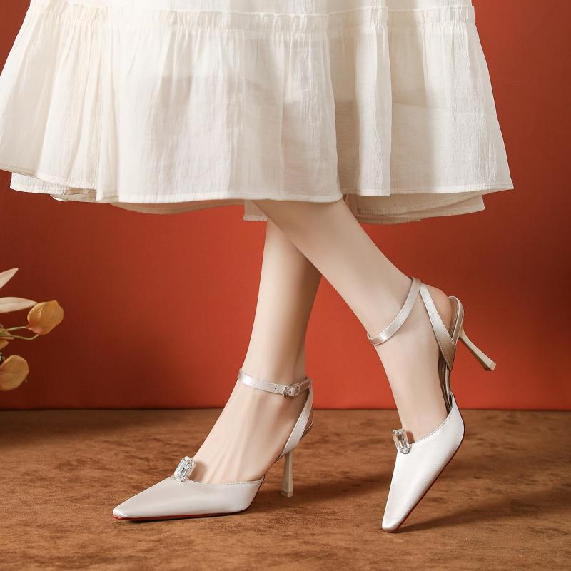 Fashion Spring New Women High Heels Rhinestone French Open Toe Stiletto Sandals Comfortable One Strap Pointed Shoes