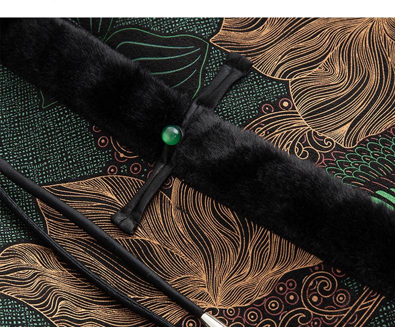 Winter Velvet Thickened One-Piece Fur Coat with Chinese Frog Buttons for Middle-aged and Elderly Women