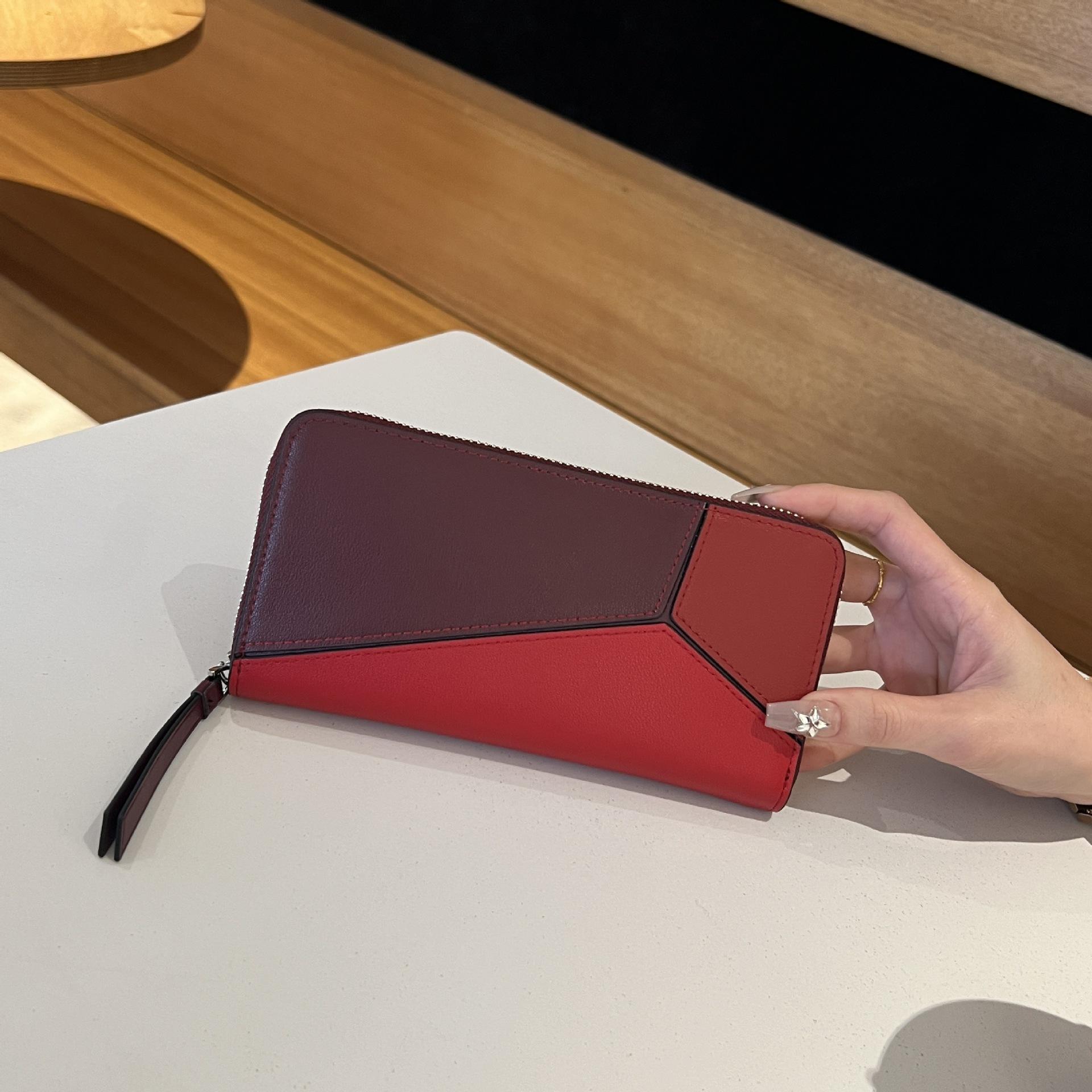 First Layer Cowhide Color Matching Long Wallet Women S Clutch Bag Fashionable Large Capacity Zipper Wallet