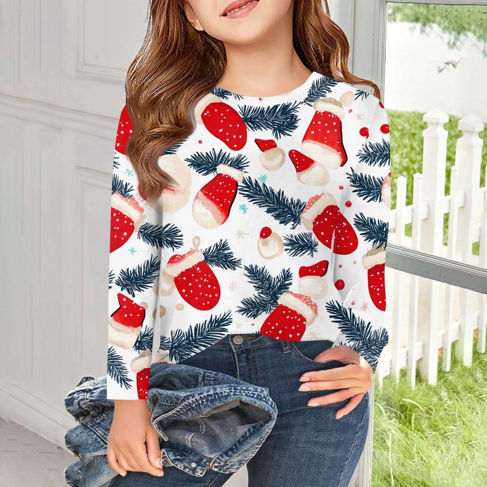 

Футболки с длинным рукавом для девочек, детские осенние топы с круглым вырезом, базовые футболки с винтажным графическим принтом, топы для детей 5–14 лет 110 красный