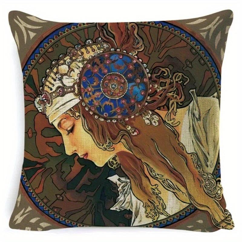 Home Decor Art Nouveau Women-Patterned Cushion Covers Pattern Cushion Cover Suitable For Sofa Bedroom Car Pillow Cover