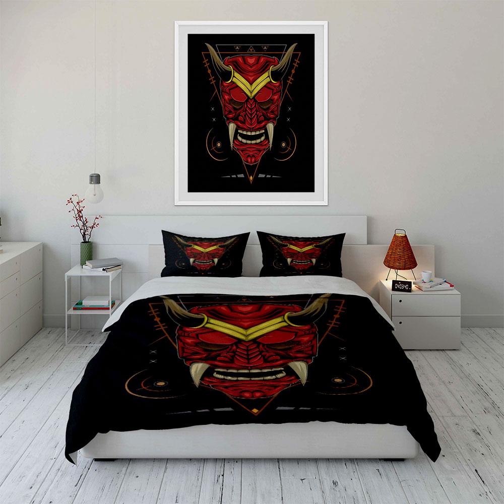 Demon Mask Design Decor 3Pc Soft Comfortable Duvet Cover Bedding Set Included 1*Duvet Cover & 2*Pillowcases, Gift