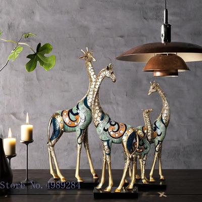 Sculptură Animal Simulare Girafă Mamă și Copil Statuie Animal Pictată Decorațiune Modernă pentru Casă Ornaments Aurii Meșteșugărești