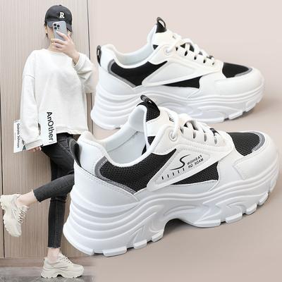 Qrj03 New  Spring and Summer Colorblock Daddy Shoes Breathable Mesh Platform Height Increasing Shoes Student Sports Women's Shoes