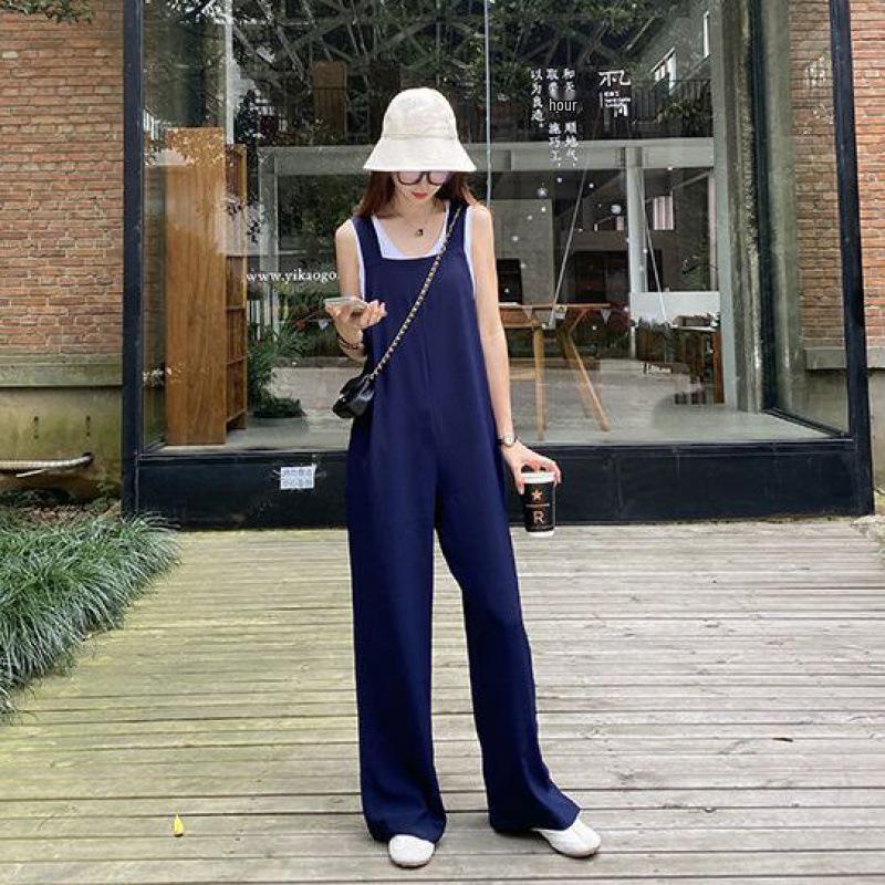 

Летний комбинезон из ледяного шелка с широкими штанинами для женщин - Свободный, Повседневный, Квадратный вырез, Высокая талия, Приталенный XL (Recomm. 120-135 jin)