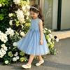 Girls Summer Dress 4-7 Years Blue Lace Sleeveless Round Neck with  Flower