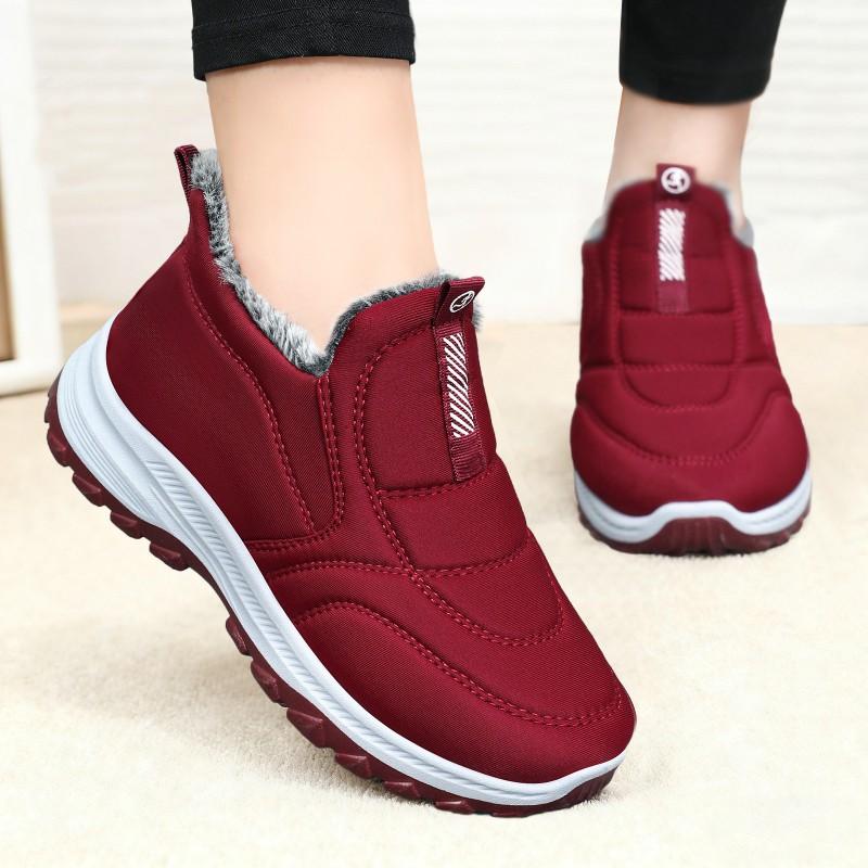 Womens Mens Winter Cotton Shoes Warm Fleece Lined Slip On Ankle Boots Plus Size Non Elderly Parents