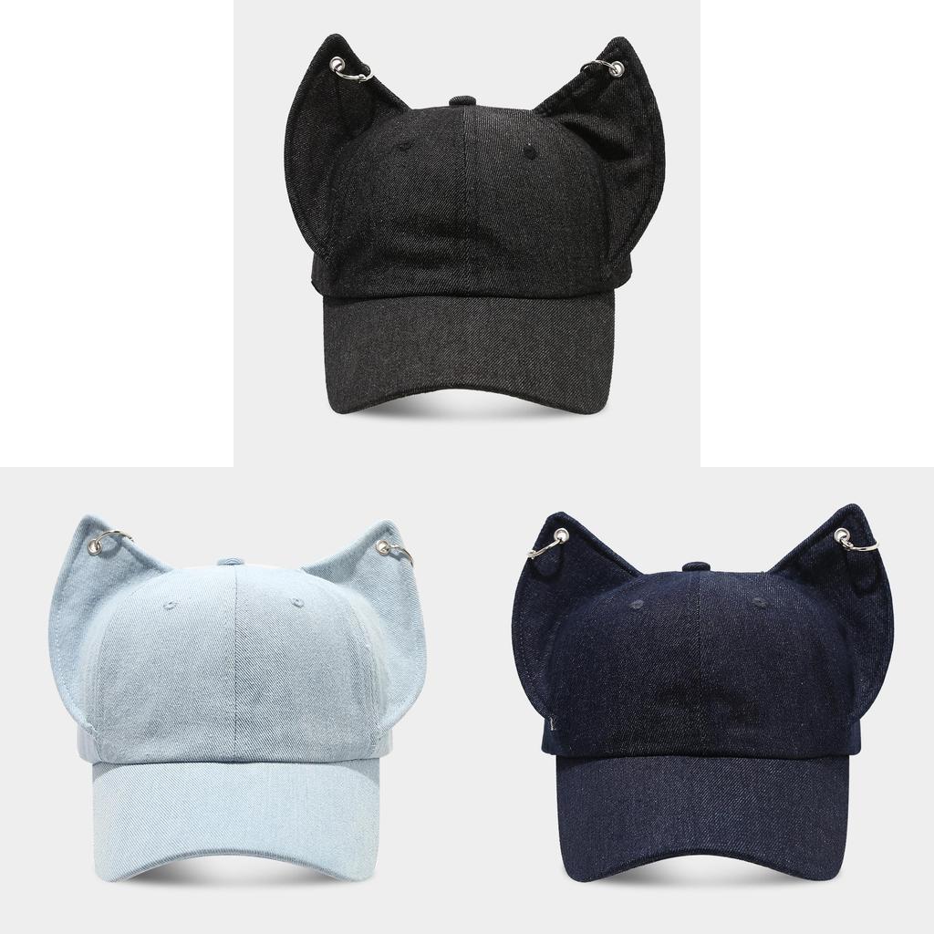 Waste Land Y2k Dog Ear Baseball Cap With Washed Denim For Streetwear And Sun Protection