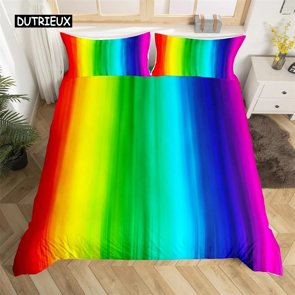Rainbow Gradient Duvet Cover Set Queen Size Cute Bedding for Kids Girls Polyester Quilt Cover Single King Twin