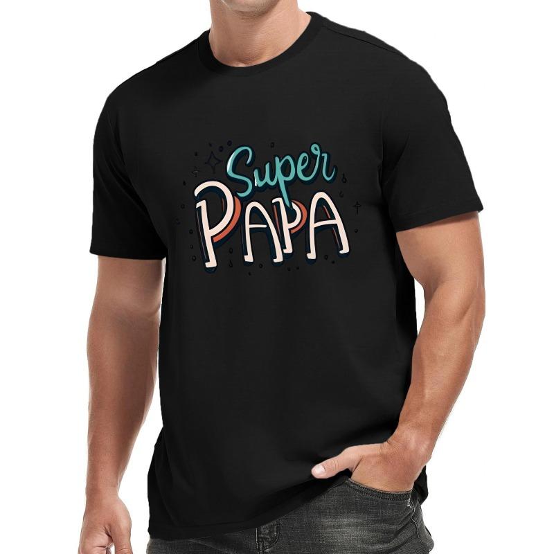 European Size Super Papa Print Men's Round Neck Short Sleeve Tee Fashion Regular Fit T-Shirt Top For Spring Summer Holiday Leisure Vacation
