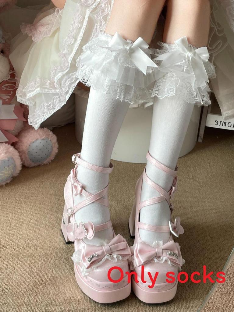 Lolita Lace Bow Kneehigh Socks With Cotton Material For Summer And Spring Fashion