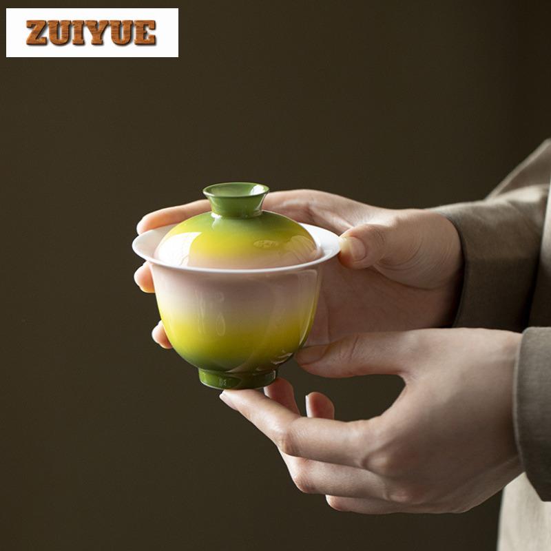 155ml Gradient Color Thin Tire Gaiwan Retro Tea Tureen Tea Bowl With Lid Kit Tea Making Cover Bowl Kung Fu Tea Set Decoration