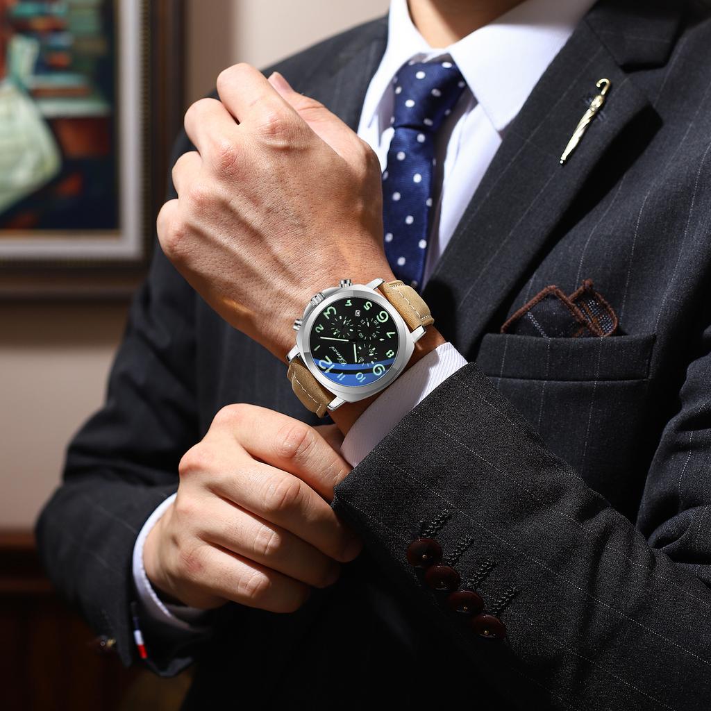 Fashion Watch For Men Waterproof Luminous Chronograph Man Watch Leather Military Men's Quartz Watches Reloj