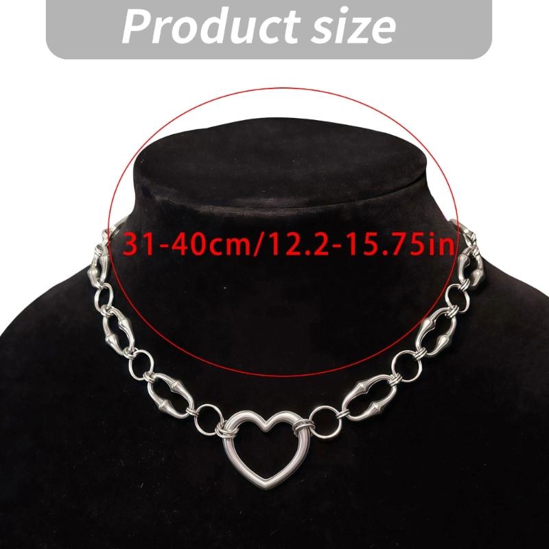 Open Heart Pendant Necklace for Women, Silver Tone Link Chain Jewelry with Adjustable 31-40 Cm Length for Daily Outfits and Gift Use