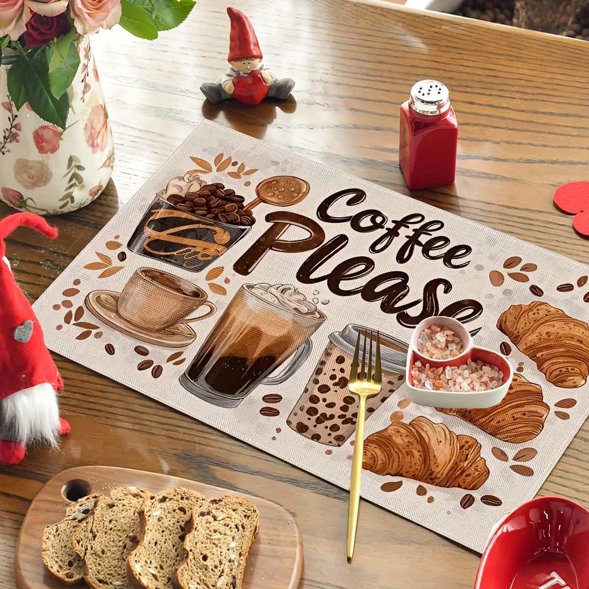 Набор из 4 подставок под тарелки на кофейную тематику | Украшен рисунками кофе и капучино, с надписью  Кофе, пожалуйста , 12x18 дюймов 1pcs-12x18inch