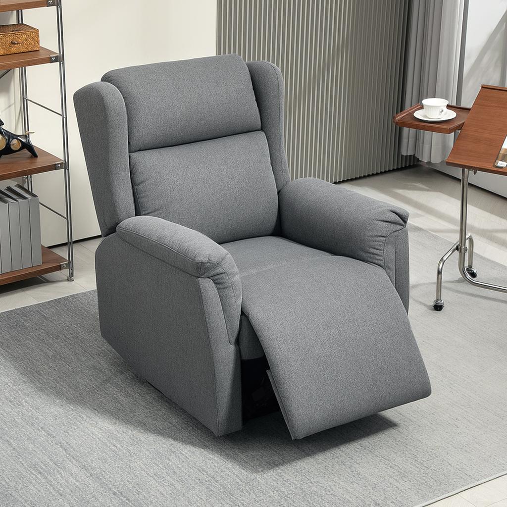 Recliner, Adjustable Upholstered Chair with Footrest, Reclines 160 degrees, Linen Look, Quick Assembly, Dark Grey