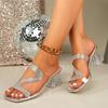 Popular Gold Silver Chunky Heel Women Sandals 2025 Spring New Rhinestone Decor Zapatos Big Square Toe Beach Sandels