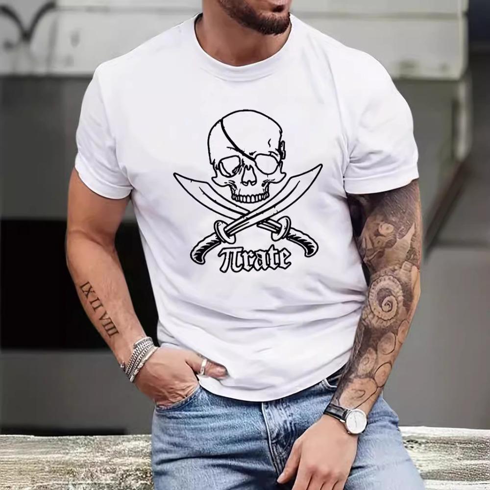 

Skull Fashion Harajuku Style Pure Cotton Printed Men s Round Neck Short Sleeved T-shirt S белый
