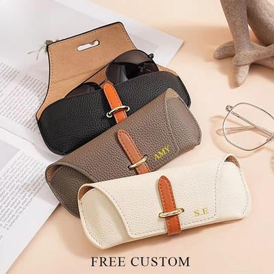 Luxury Leather Custom Initials Glasses Bags Woman Portable Protective Travel Sunglasses Case Engrave Name Fashion Cosmetic Bag
