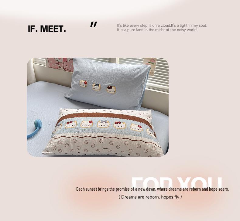 A-Class Mother & Baby 4-Piece Super Soft Puff Cotton Bedding Set: Duvet Cover & Fitted Sheet for Dorms