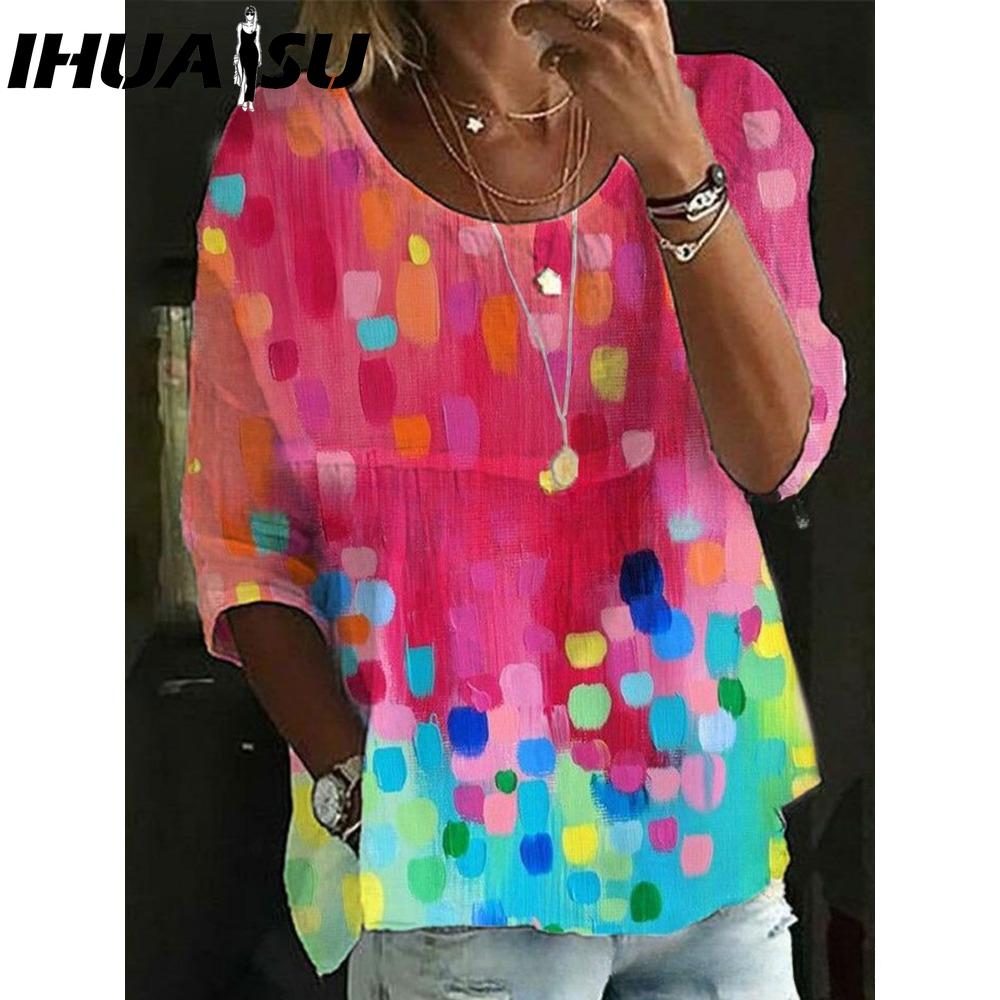 

IHUASU Женские Модные Повседневные Блузки и Рубашки с Длинным Рукавом и Круглым Вырезом XXXXXL