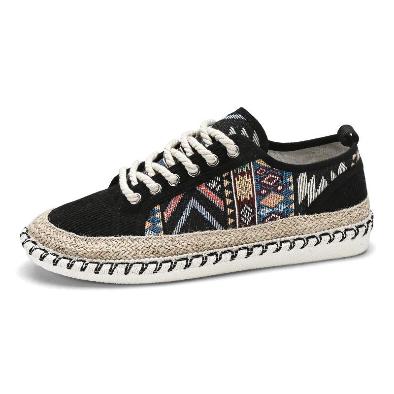 Neue Mode Gedruckt Herren Sommer Schuhe Bequeme Flache Segeltuchschuhe Herren Schnürschuhe Fischerschuhe Casual Herren Espadrilles Hommes_voghion.com