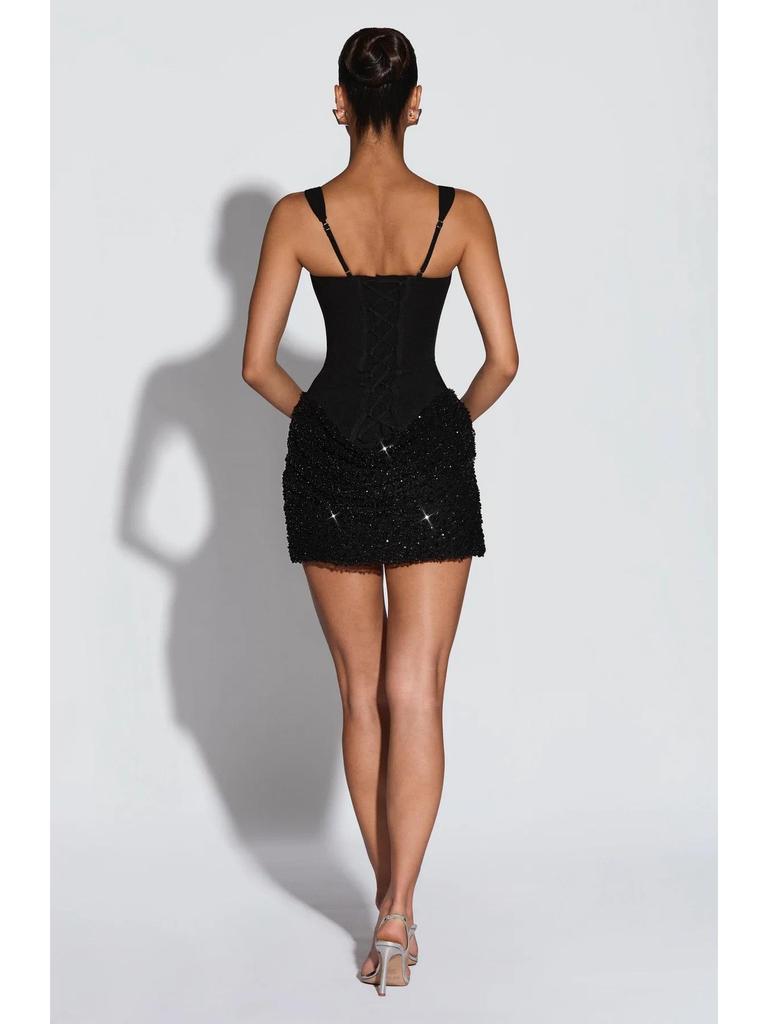 European & American Style Sequin Hip-hugging Waist-cinching Lace-up Short Skirt for Women