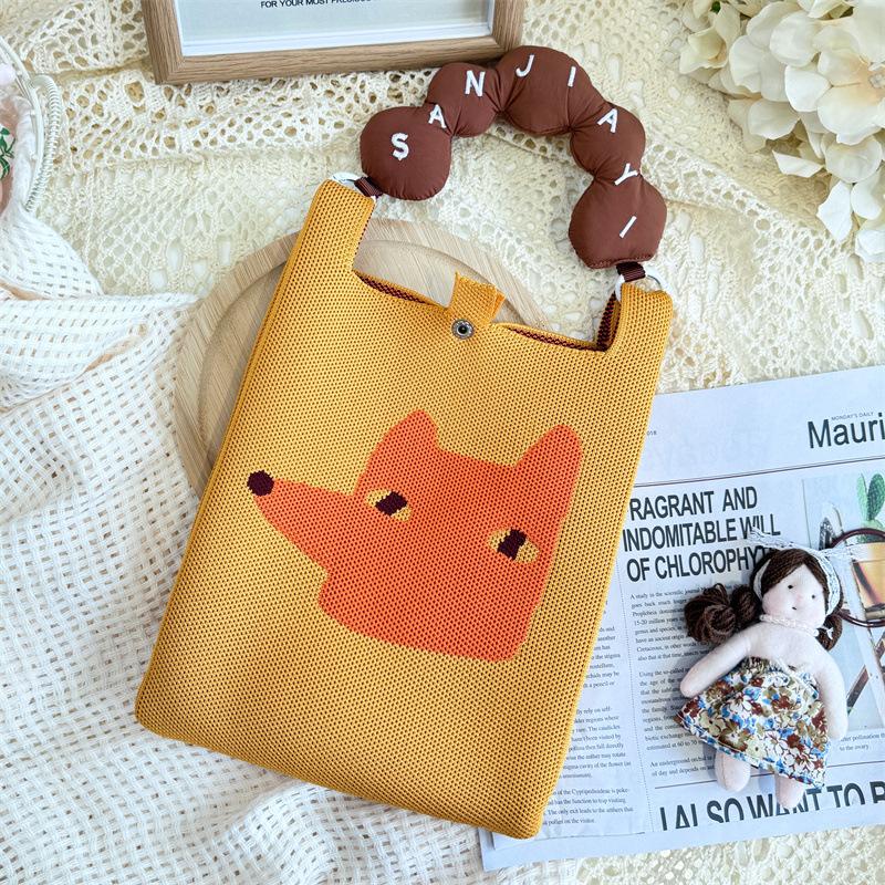 Ins Original Knitted Mobile Phone Bag, Convenient Storage, Student Cute Cartoon Messenger Bag