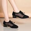 Square Heels Block Heel Moccasins Pointed Toe Mesh Low Elegant Chunky Normal Leather Casual Hollow Black Shoes for Women Shoe L