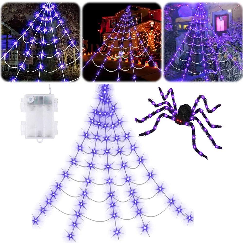 Glow Halloween Spider Web Lights 8 Modes Scary Giant Spider Luminous Halloween Spider  Bar