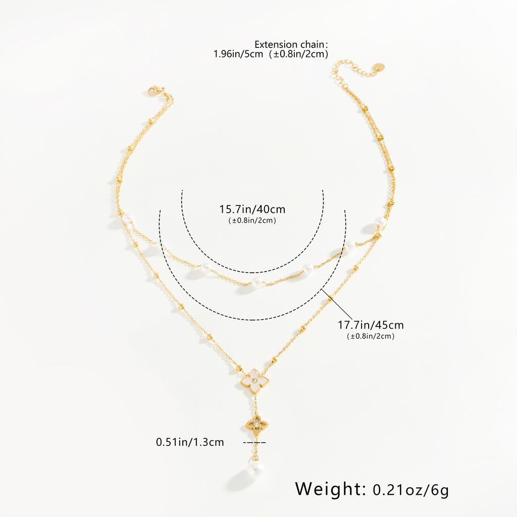 Pearl four-leaf clover pendant with zirconia luxury and elegant style women's fashion double-layered necklace for daily wear