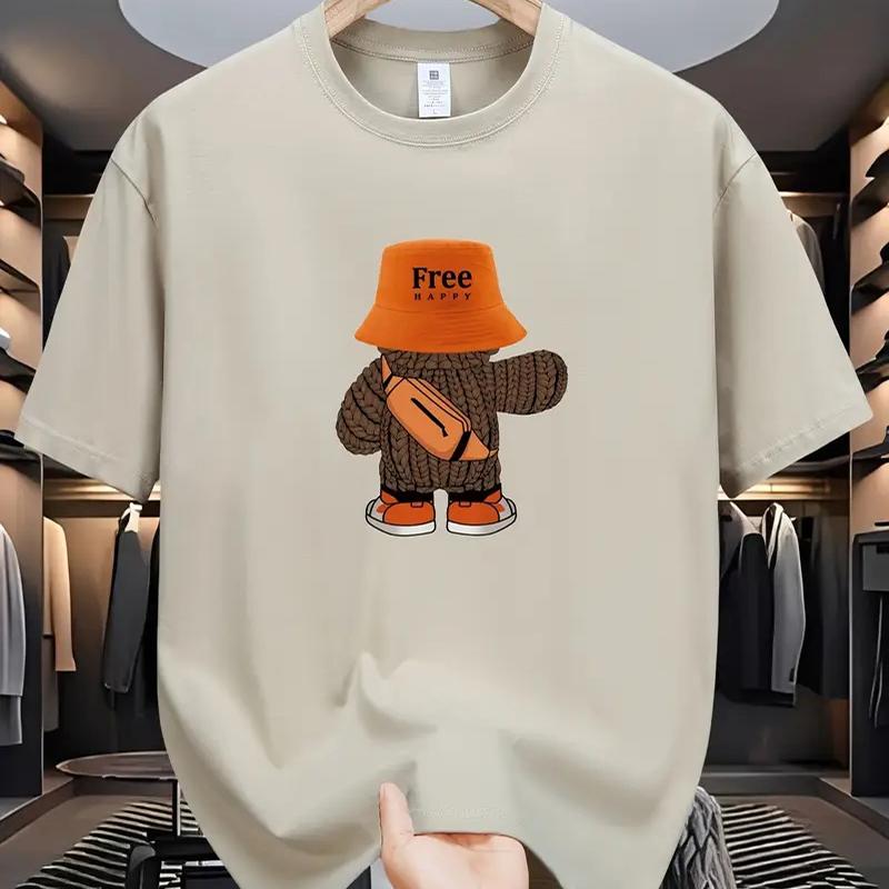 Ny sommer herremote-T-skjorte med personlighet og liten bjørnetrykk