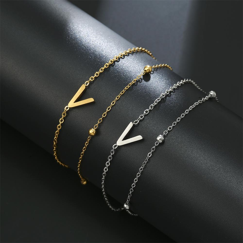 Cazador Stainless Steel Initial Letter Double Chains Bracelet for Women A-Z Alphabet Jewelry 2026 Bracelet On Hand Birthday Gift