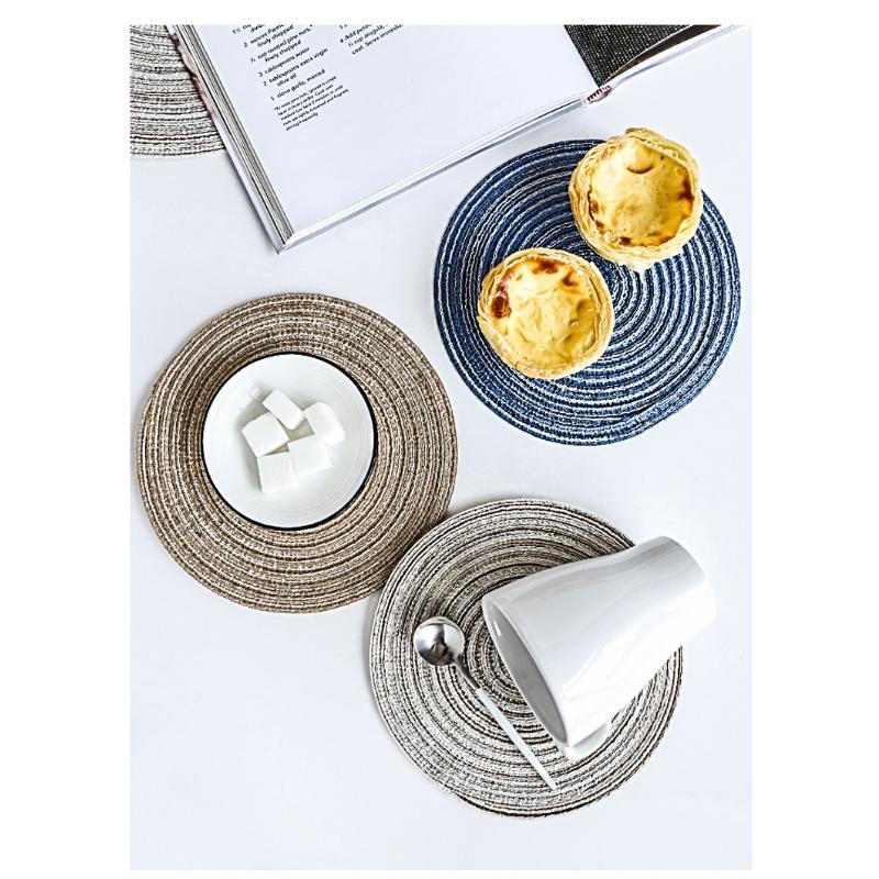 Round Table Mat Woven Ramie Placemats Anti Slip Dining Table Mats Non-Slip Tableware Bowl Pads Kitchen Drink Cup Coasters