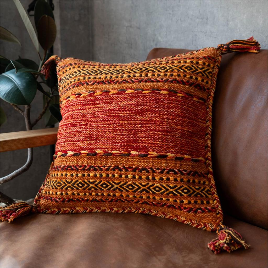 Sayan Sayan Handwoven Indian Kilim Cushion Rust Asian Cover, 45x45cm, (Orange),