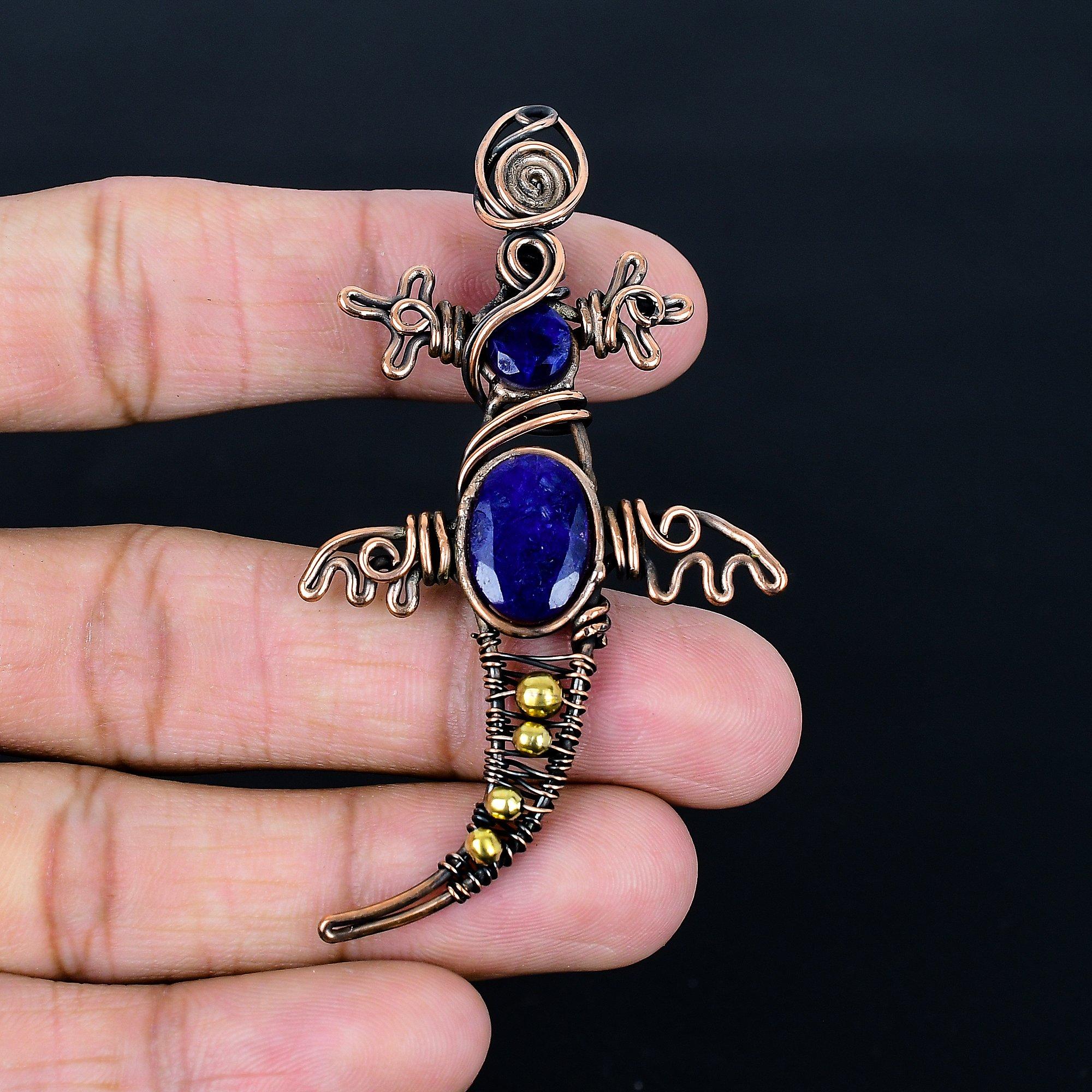 

Кулон с синим сапфиром, Кулон с драгоценным камнем ручной работы, Кулон, обернутый медной проволокой 999 пробы, Антикварное украшение, Для подарка на помолвку 2.55 Inches