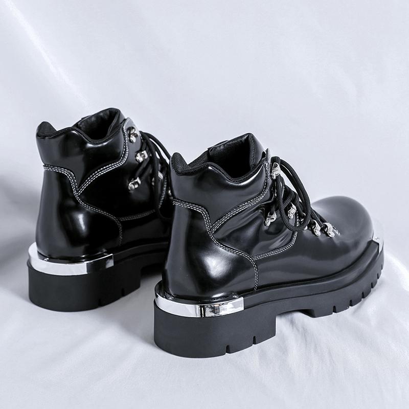 Fashion New Arrival PU Leather Men Motocross Boots Street Style Fashion Mens Mid-Calf Boots Lace Up Outdoor Walking Shoes High Top Botas