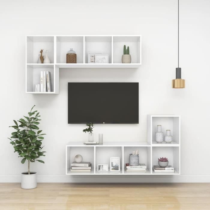 VidaXL Meuble TV mural Blanc 37x37x72 cm Bois d’ingénierie 805471